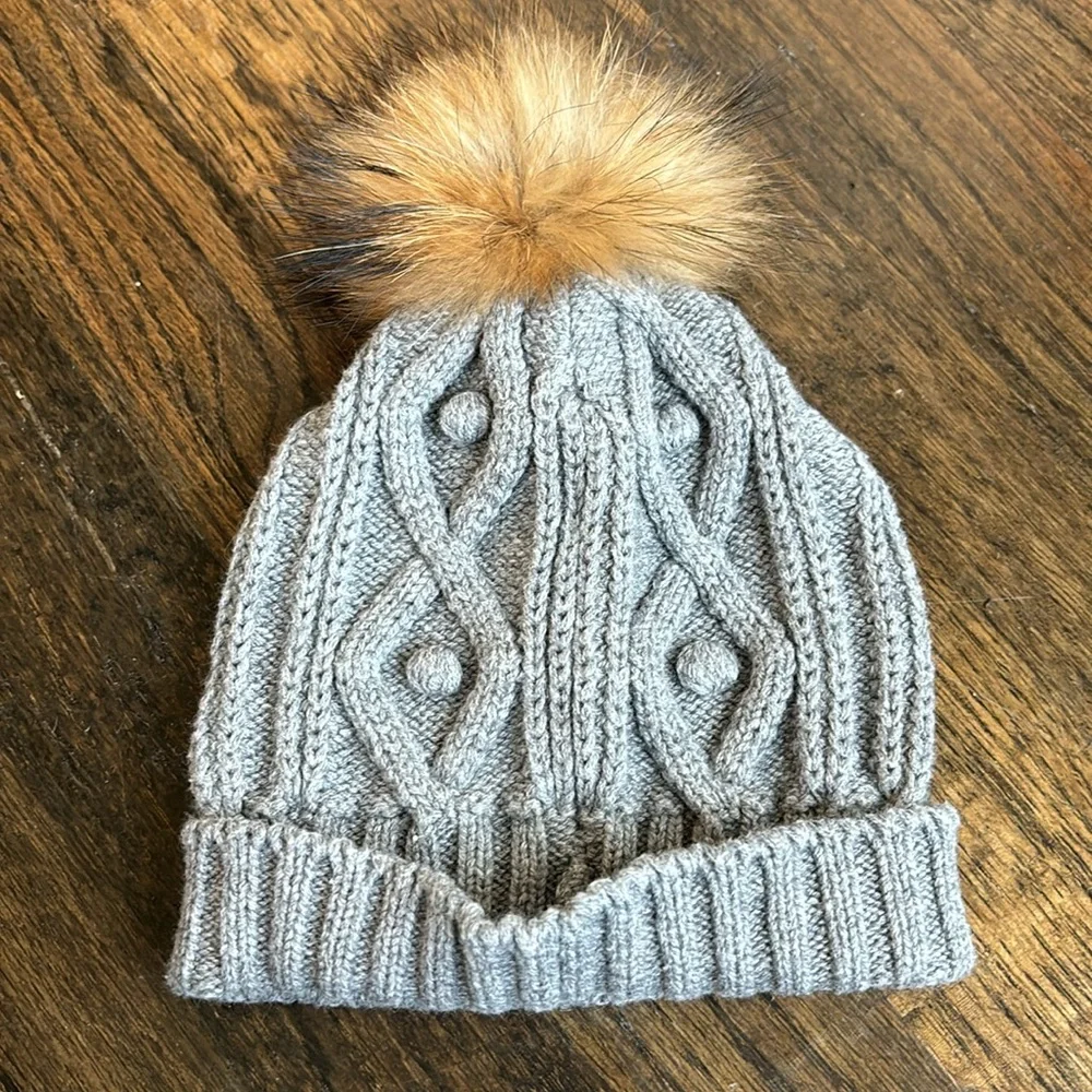 Tartine et Chocolat Gray Knit Wool-Blend Pom-Pom Beanie